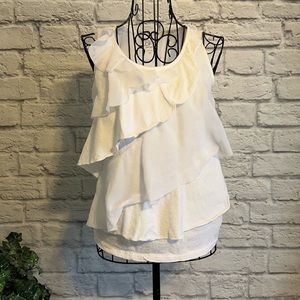 Loft sleevesless white tiered ruffles tank top blouse
